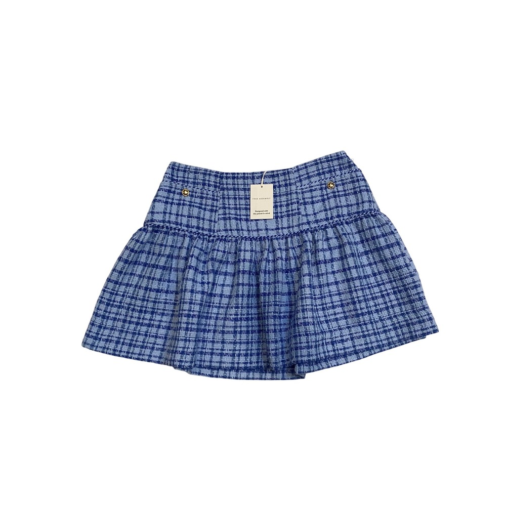 Free Assembly Womens Blue Plaid Tweed Drop‎ Waist Mini Skirt Size 12 NWT